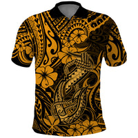 Hawaii Fish Hook Polo Shirt Polynesian Pattern Gold Version LT01 Gold - Polynesian Pride