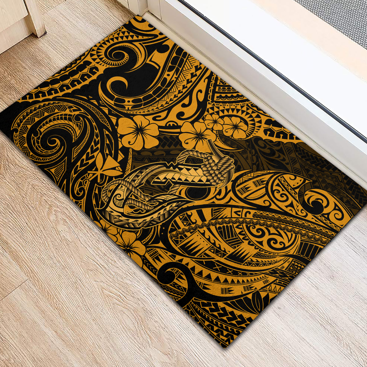 Hawaii Fish Hook Rubber Doormat Polynesian Pattern Gold Version LT01 - Polynesian Pride