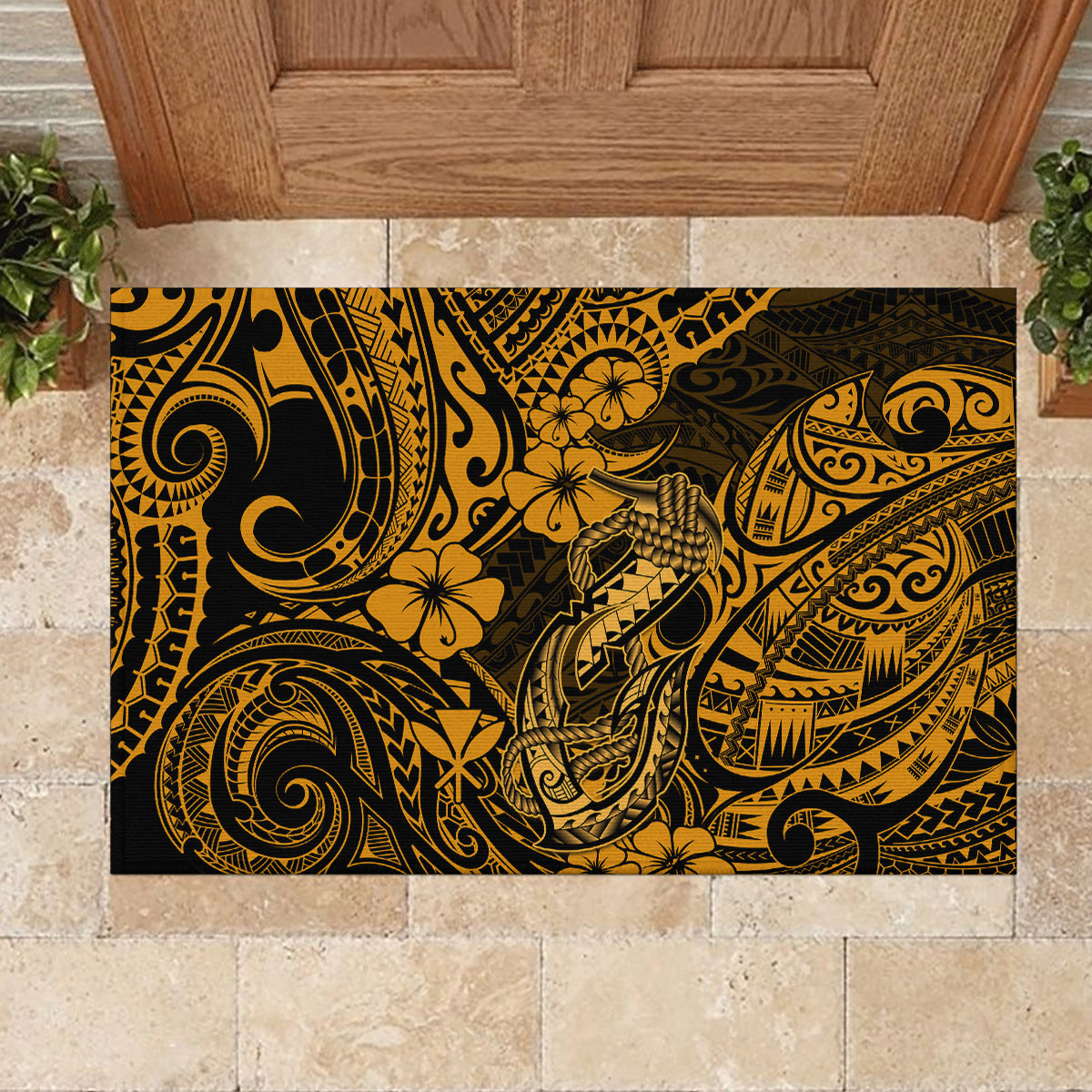 Hawaii Fish Hook Rubber Doormat Polynesian Pattern Gold Version LT01 - Polynesian Pride