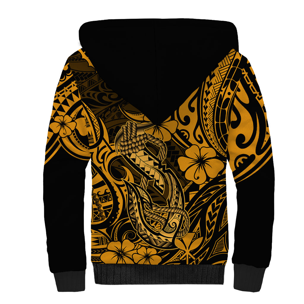 Hawaii Fish Hook Sherpa Hoodie Polynesian Pattern Gold Version LT01 - Polynesian Pride