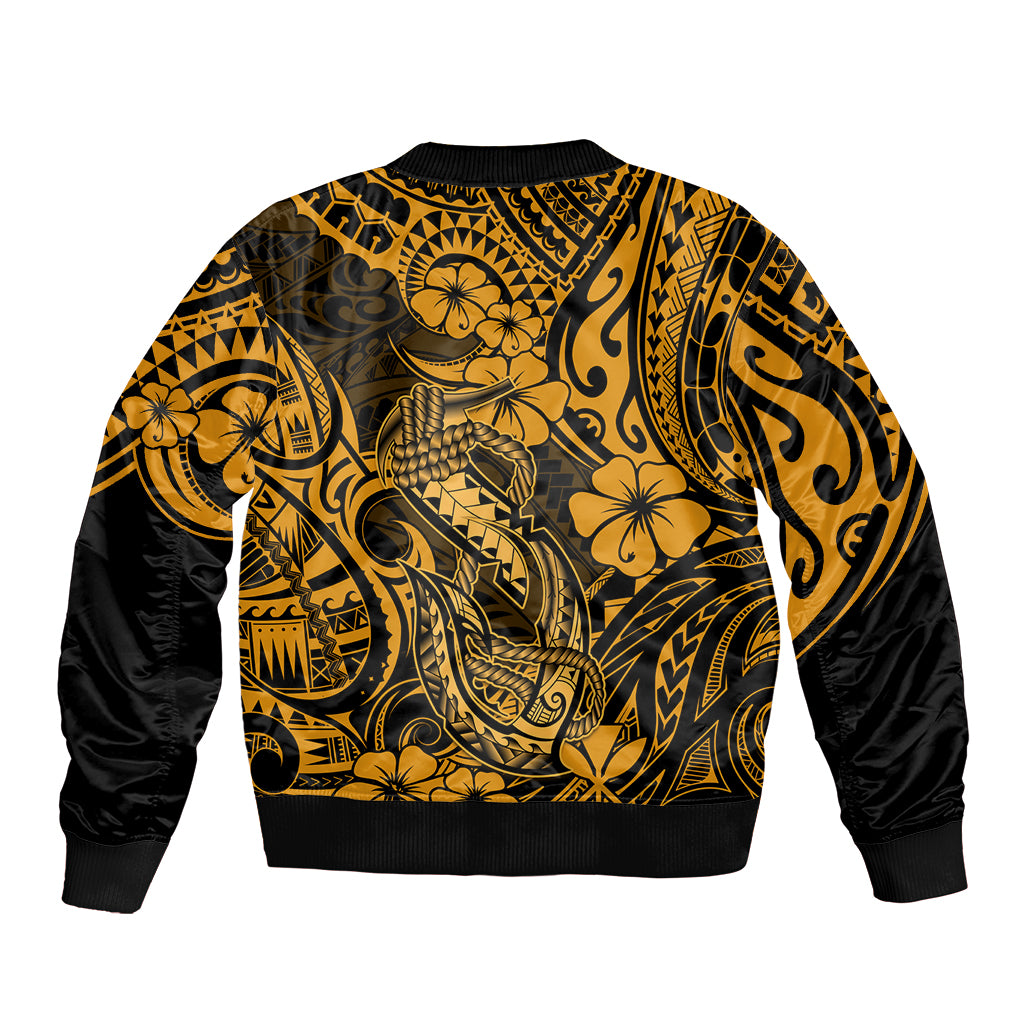 Hawaii Fish Hook Sleeve Zip Bomber Jacket Polynesian Pattern Gold Version LT01 - Polynesian Pride