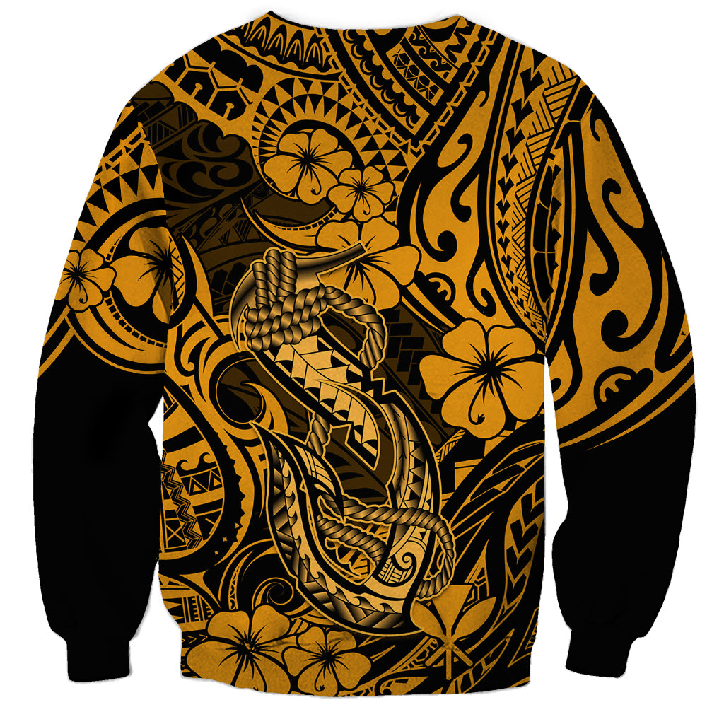 Hawaii Fish Hook Sweatshirt Polynesian Pattern Gold Version LT01 - Polynesian Pride