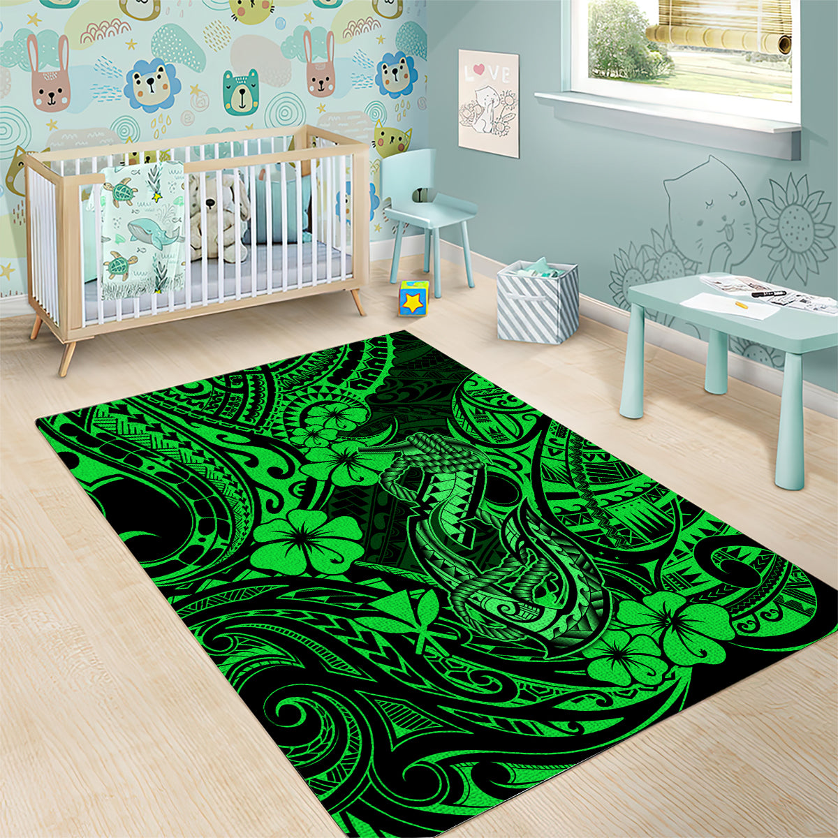 Hawaii Fish Hook Area Rug Polynesian Pattern Green Version LT01 - Polynesian Pride