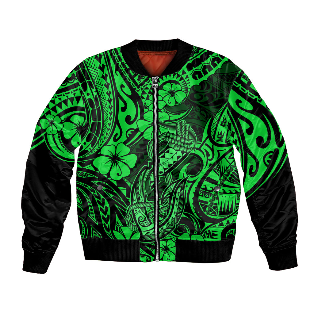 Hawaii Fish Hook Bomber Jacket Polynesian Pattern Green Version LT01 Unisex Green - Polynesian Pride