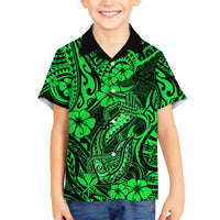 Hawaii Fish Hook Family Matching Puletasi Dress and Hawaiian Shirt Polynesian Pattern Green Version LT01 Son's Shirt Green - Polynesian Pride