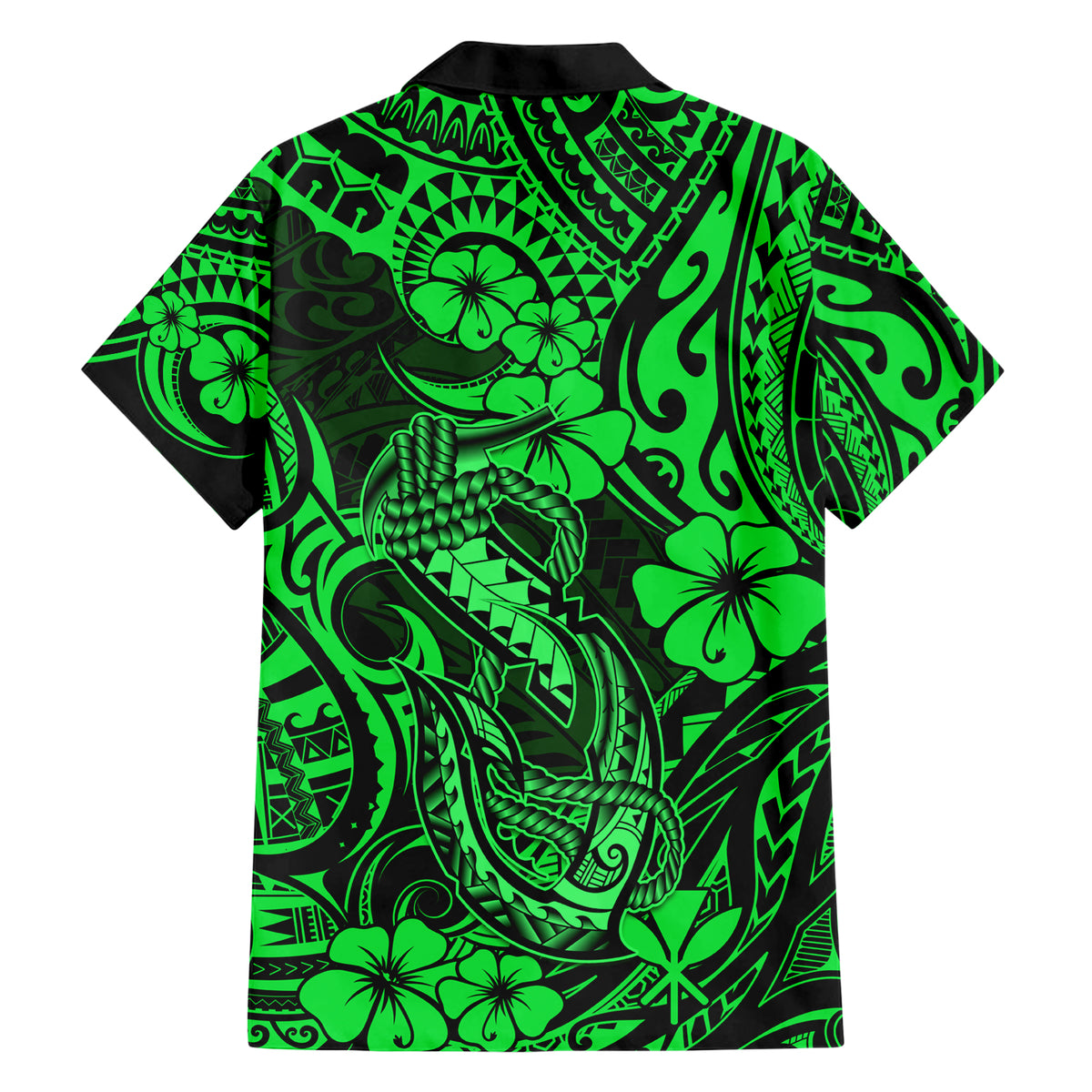 Hawaii Fish Hook Family Matching Short Sleeve Bodycon Dress and Hawaiian Shirt Polynesian Pattern Green Version LT01 - Polynesian Pride