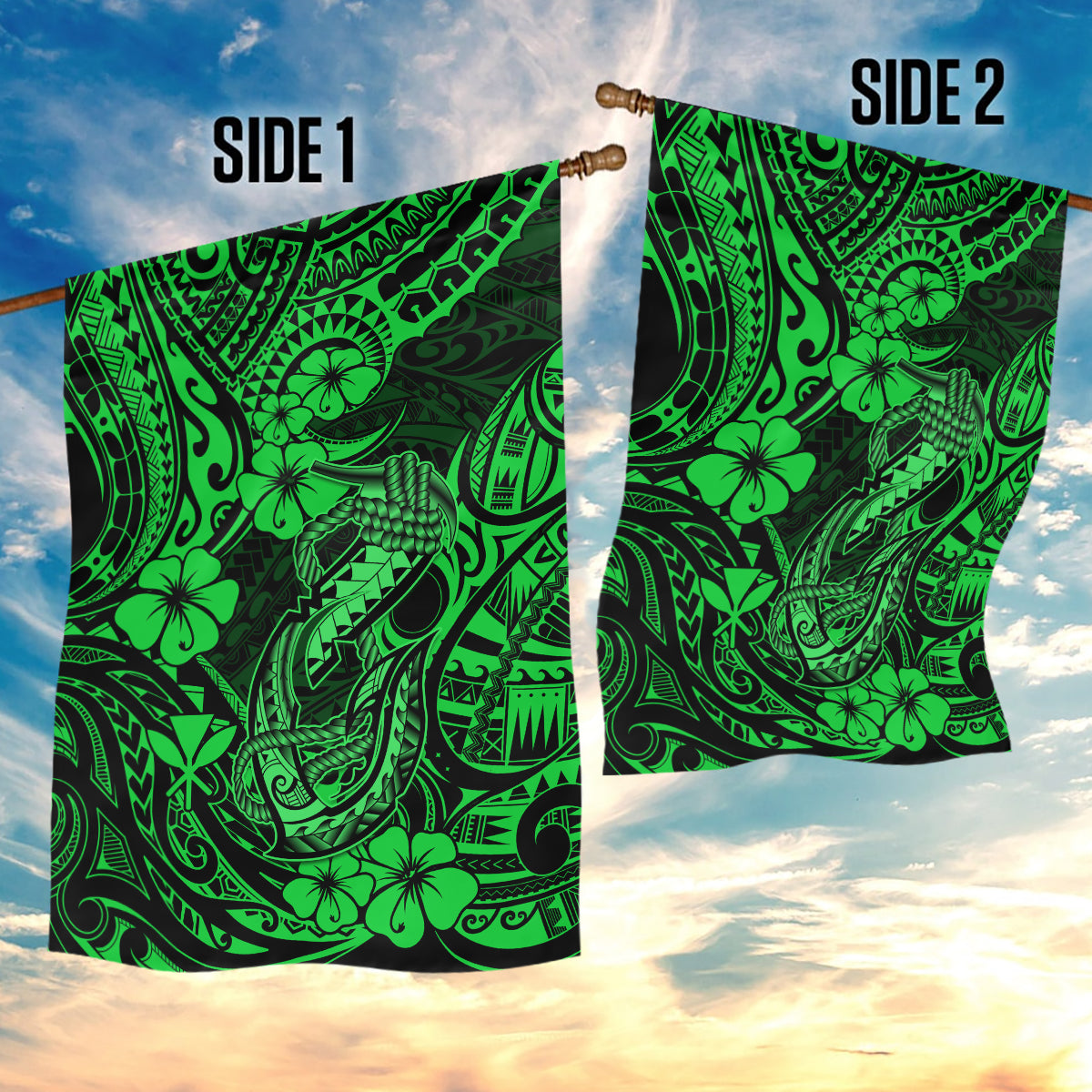 Hawaii Fish Hook Garden Flag Polynesian Pattern Green Version LT01 - Polynesian Pride