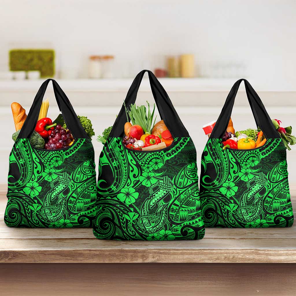 Hawaii Fish Hook Grocery Bag Polynesian Pattern Green Version
