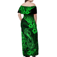 Hawaii Fish Hook Off Shoulder Maxi Dress Polynesian Pattern Green Version LT01 - Polynesian Pride