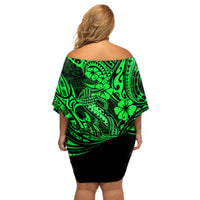 Hawaii Fish Hook Off Shoulder Short Dress Polynesian Pattern Green Version LT01 - Polynesian Pride