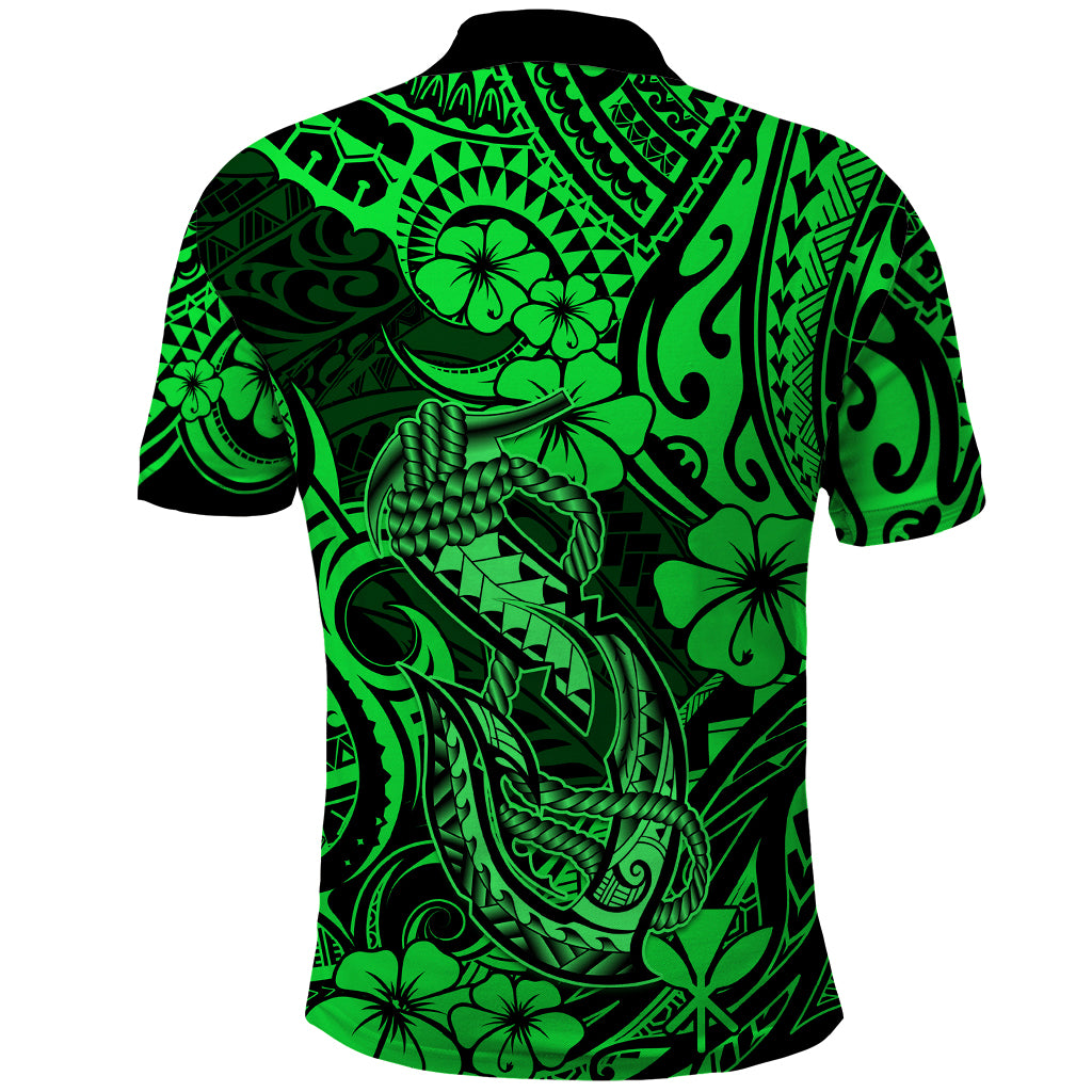 Hawaii Fish Hook Polo Shirt Polynesian Pattern Green Version LT01 - Polynesian Pride
