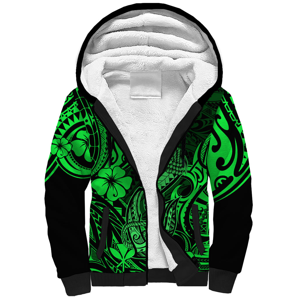 Hawaii Fish Hook Sherpa Hoodie Polynesian Pattern Green Version LT01 Unisex Green - Polynesian Pride