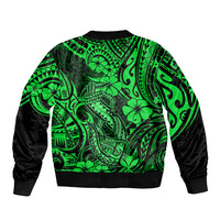 Hawaii Fish Hook Sleeve Zip Bomber Jacket Polynesian Pattern Green Version LT01 - Polynesian Pride