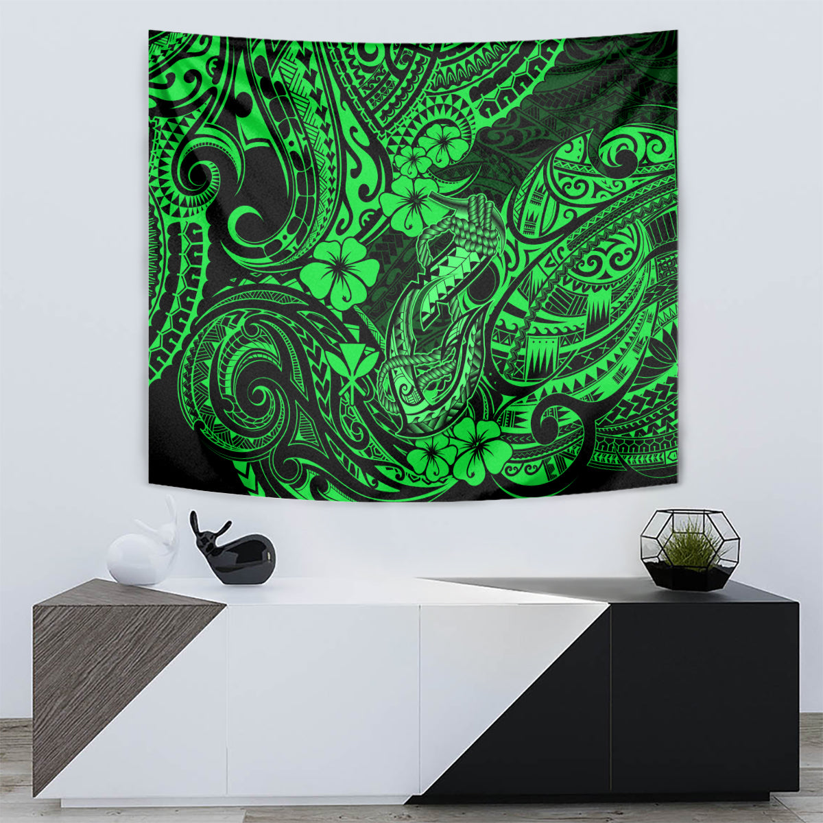 Hawaii Fish Hook Tapestry Polynesian Pattern Green Version LT01 - Polynesian Pride