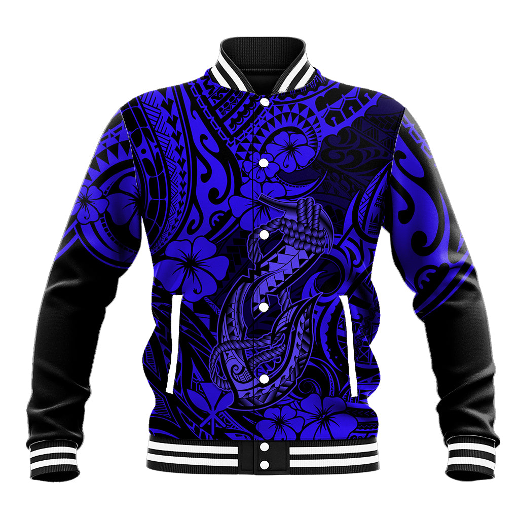 Hawaii Fish Hook Baseball Jacket Polynesian Pattern Navy Blue Version LT01 Unisex Blue - Polynesian Pride