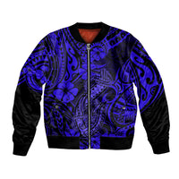 Hawaii Fish Hook Bomber Jacket Polynesian Pattern Navy Blue Version LT01 Unisex Blue - Polynesian Pride