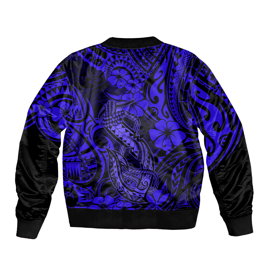 Hawaii Fish Hook Bomber Jacket Polynesian Pattern Navy Blue Version LT01 - Polynesian Pride