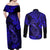 Hawaii Fish Hook Couples Matching Off Shoulder Maxi Dress and Long Sleeve Button Shirts Polynesian Pattern Navy Blue Version LT01 - Polynesian Pride