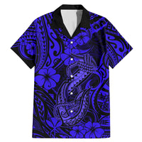 Hawaii Fish Hook Family Matching Mermaid Dress and Hawaiian Shirt Polynesian Pattern Navy Blue Version LT01 Dad's Shirt - Short Sleeve Blue - Polynesian Pride