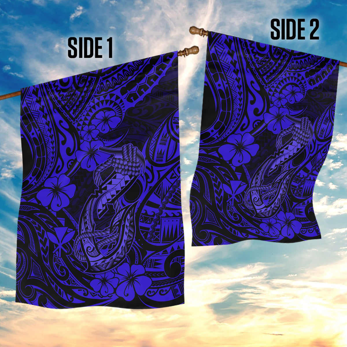 Hawaii Fish Hook Garden Flag Polynesian Pattern Navy Blue Version LT01 - Polynesian Pride