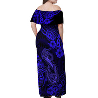 Hawaii Fish Hook Off Shoulder Maxi Dress Polynesian Pattern Navy Blue Version LT01 - Polynesian Pride