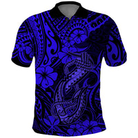 Hawaii Fish Hook Polo Shirt Polynesian Pattern Navy Blue Version LT01 Blue - Polynesian Pride