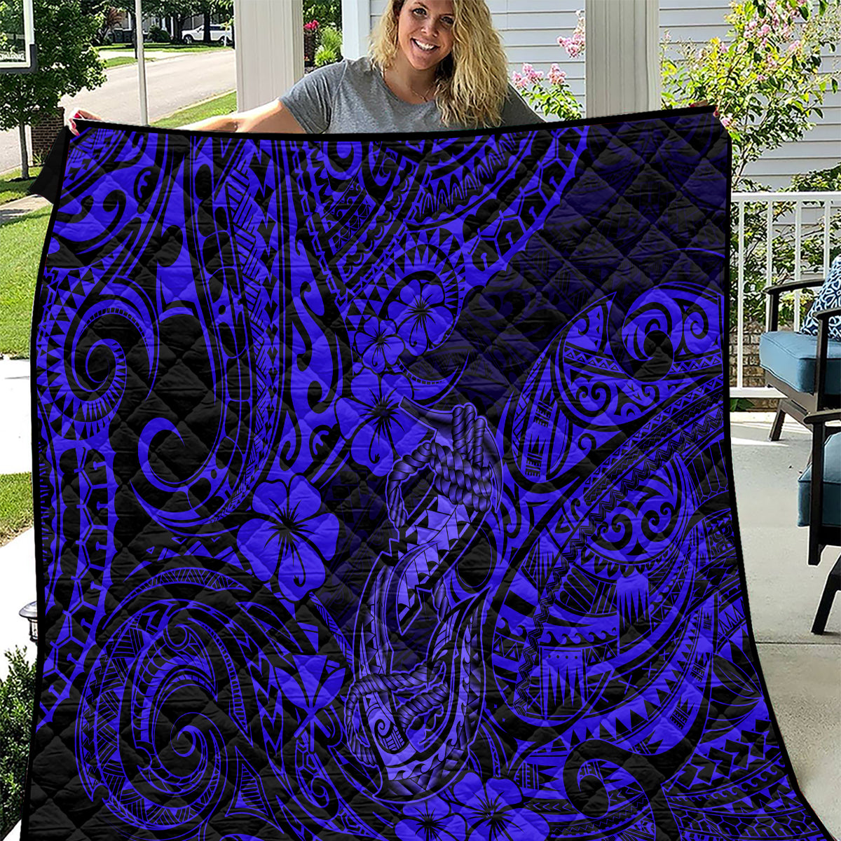 blue polynesian fish hook Hawaii Fish Hook Quilt Polynesian Pattern Navy Blue Version LT01