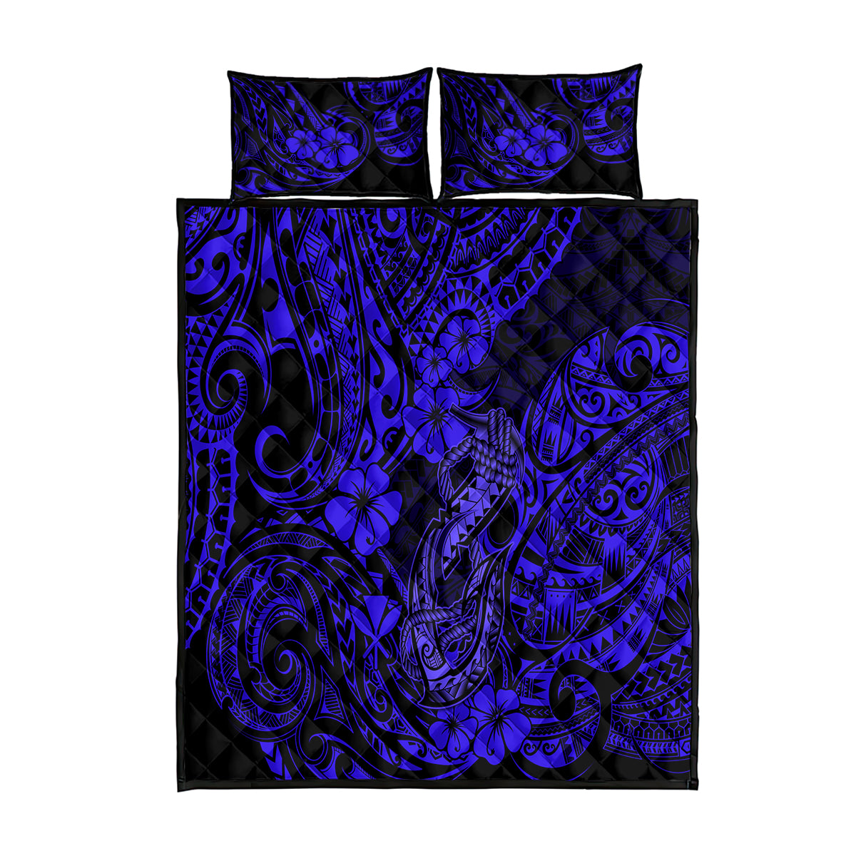 blue polynesian fish hook Hawaii Fish Hook Quilt Bed Set Polynesian Pattern Navy Blue Version LT