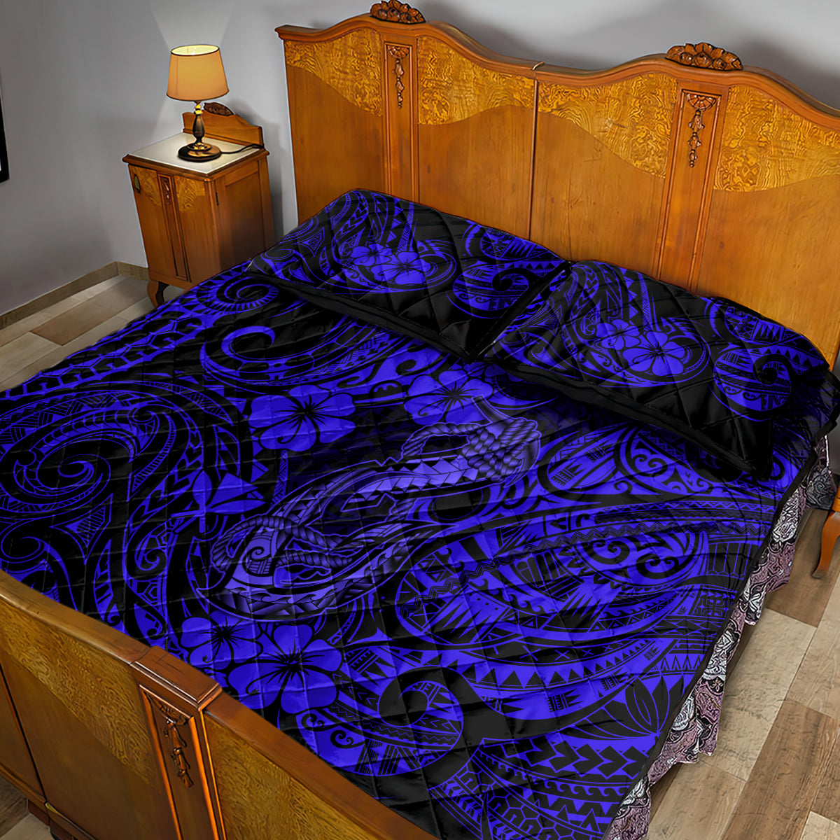 Hawaii Fish Hook Quilt Bed Set Polynesian Pattern Navy Blue Version LT01 - Polynesian Pride