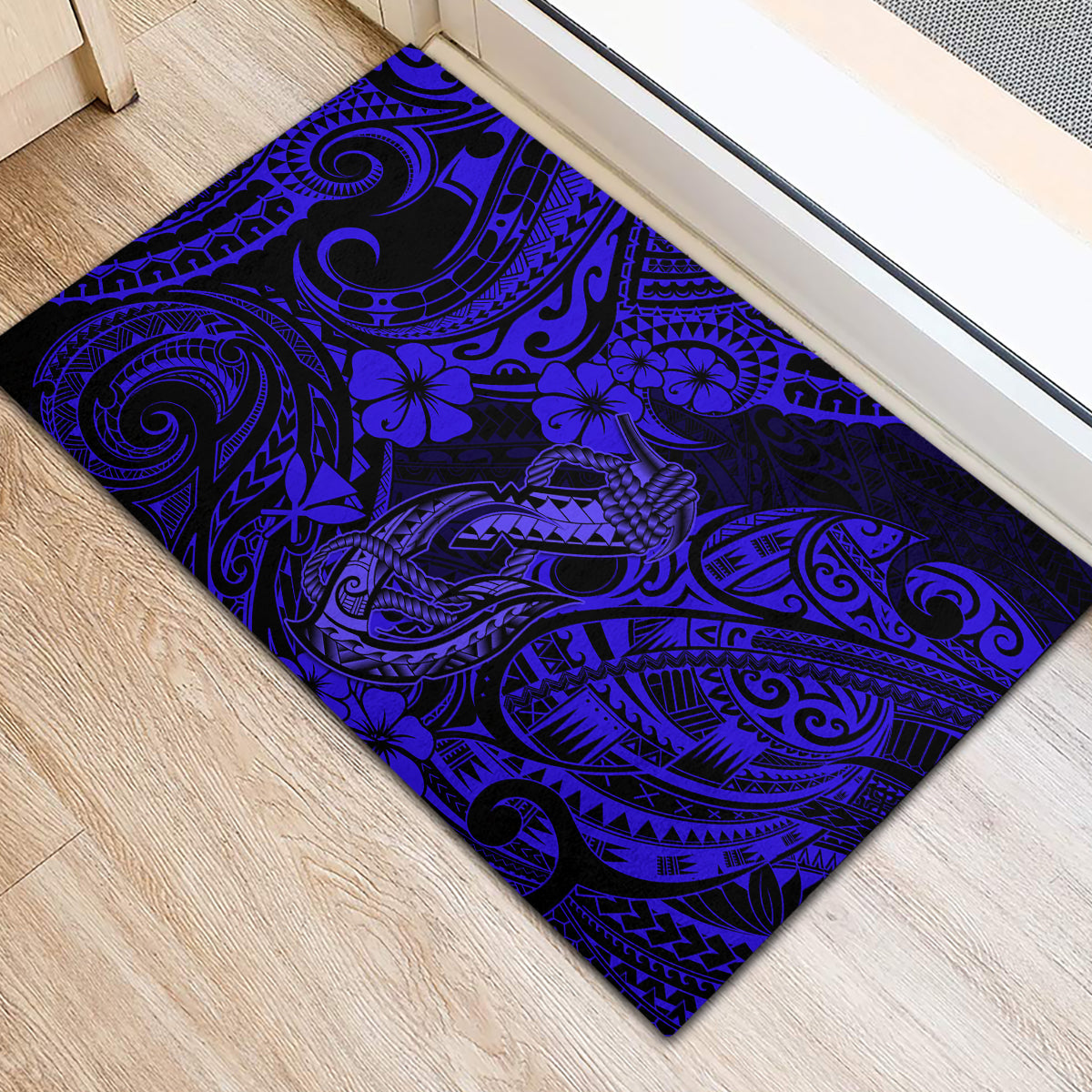 Hawaii Fish Hook Rubber Doormat Polynesian Pattern Navy Blue Version LT01 - Polynesian Pride
