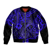 Hawaii Fish Hook Sleeve Zip Bomber Jacket Polynesian Pattern Navy Blue Version LT01 Unisex Blue - Polynesian Pride