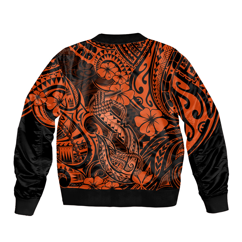 Hawaii Fish Hook Bomber Jacket Polynesian Pattern Orange Version LT01 - Polynesian Pride