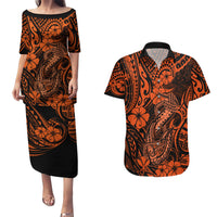 Hawaii Fish Hook Couples Matching Puletasi Dress and Hawaiian Shirt Polynesian Pattern Orange Version LT01 Orange - Polynesian Pride