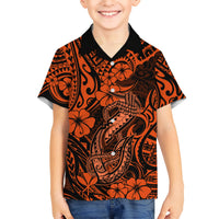 Hawaii Fish Hook Kid Hawaiian Shirt Polynesian Pattern Orange Version LT01 Kid Orange - Polynesian Pride