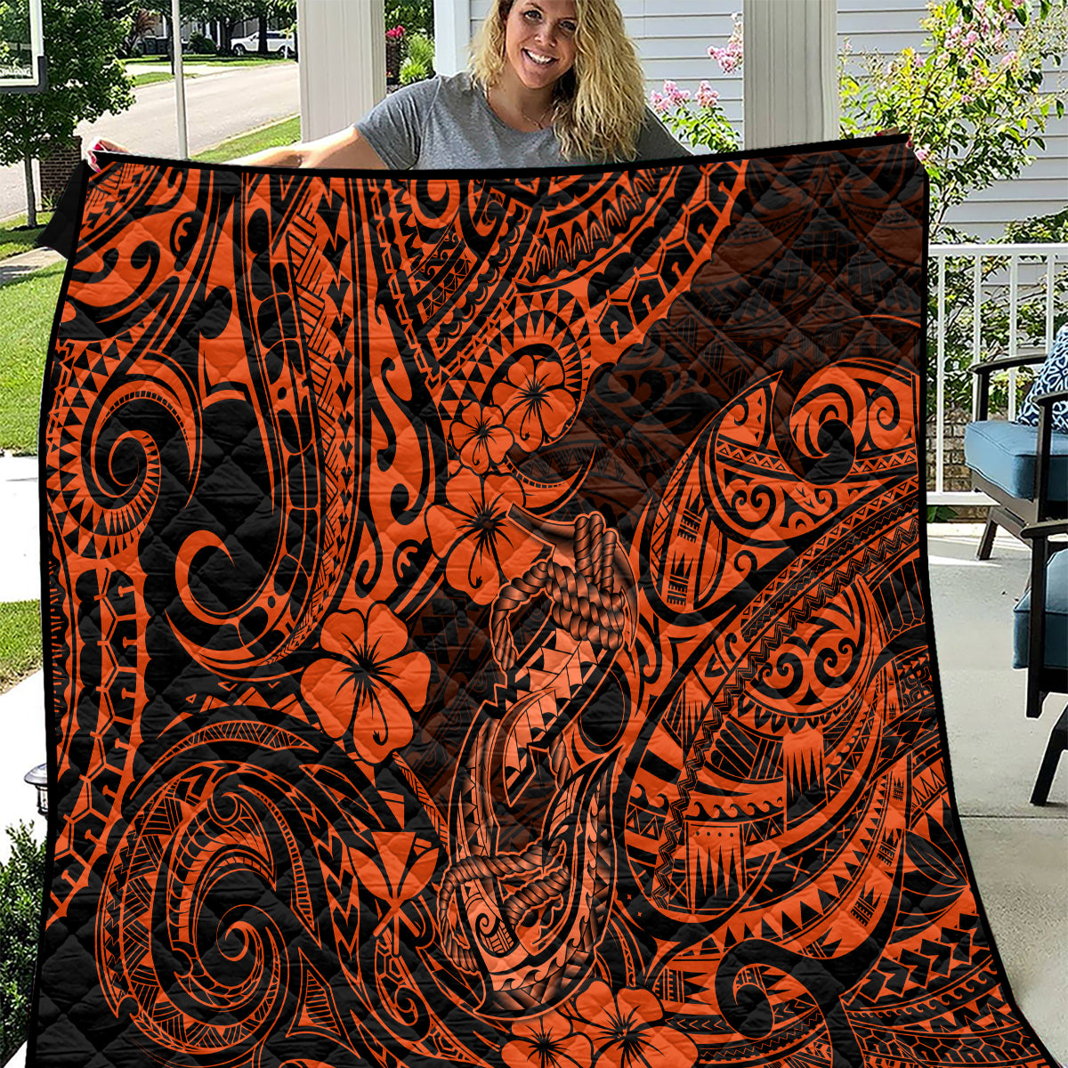 Hawaii Fish Hook Quilt Polynesian Pattern Orange Version LT01 Orange - Polynesian Pride