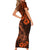 Hawaii Fish Hook Short Sleeve Bodycon Dress Polynesian Pattern Orange Version LT01 - Polynesian Pride