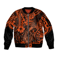 Hawaii Fish Hook Sleeve Zip Bomber Jacket Polynesian Pattern Orange Version LT01 Unisex Orange - Polynesian Pride