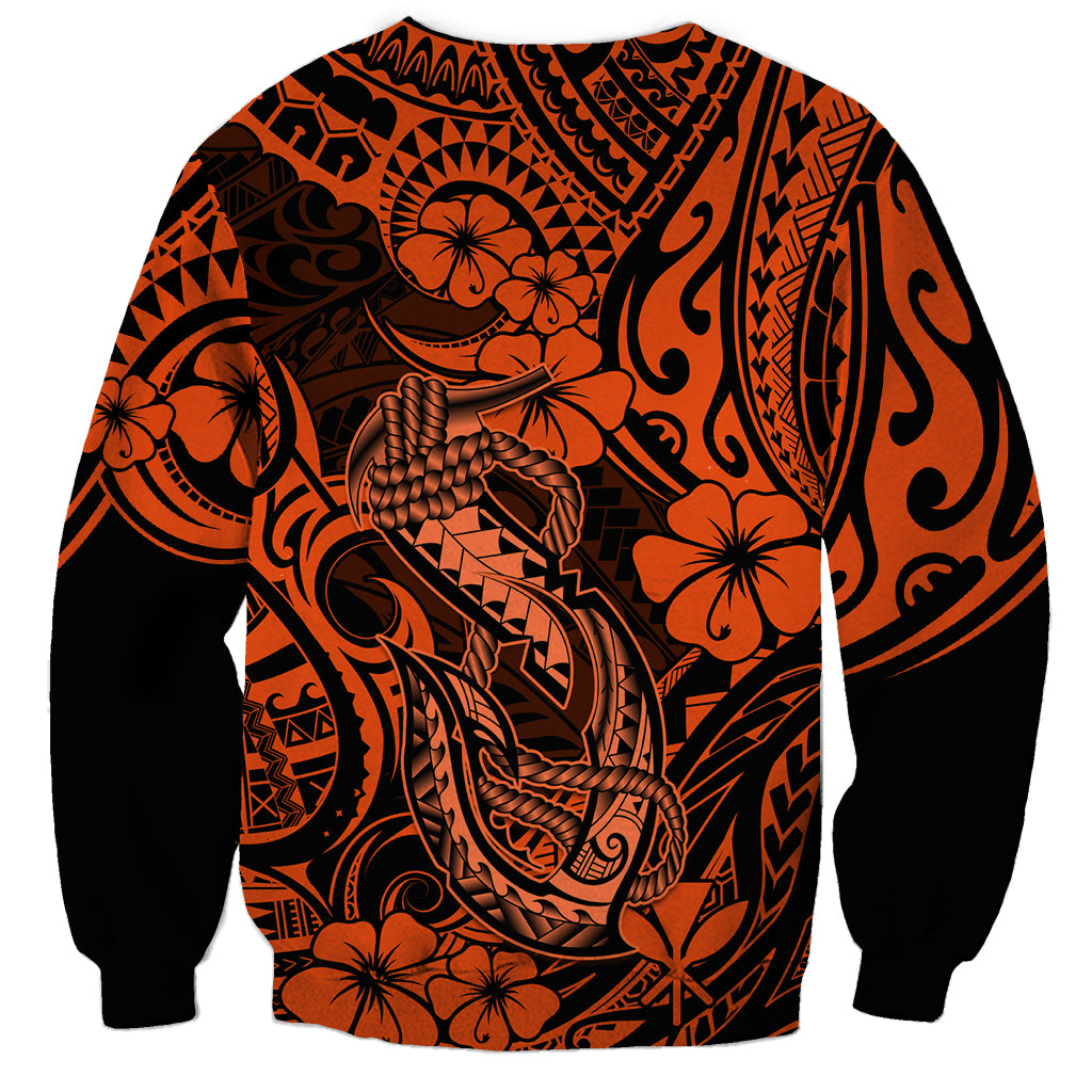 Hawaii Fish Hook Sweatshirt Polynesian Pattern Orange Version LT01 - Polynesian Pride