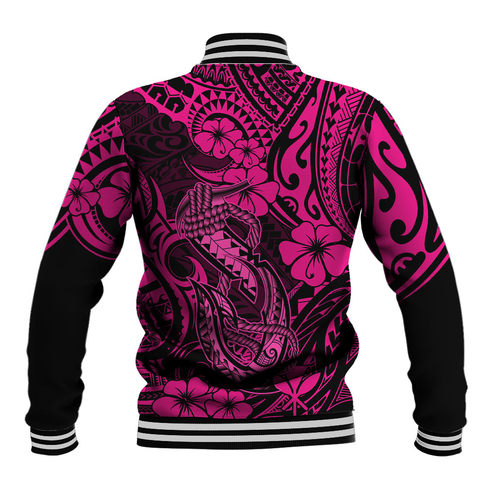 Hawaii Fish Hook Baseball Jacket Hibiscus Hawaii Tribal Tattoo Pink Version LT01 - Polynesian Pride