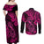 Hawaii Fish Hook Couples Matching Off Shoulder Maxi Dress and Long Sleeve Button Shirts Hibiscus Hawaii Tribal Tattoo Pink Version LT01 - Polynesian Pride