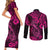 Hawaii Fish Hook Couples Matching Short Sleeve Bodycon Dress and Long Sleeve Button Shirts Hibiscus Hawaii Tribal Tattoo Pink Version LT01 - Polynesian Pride