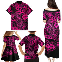 Hawaii Fish Hook Family Matching Puletasi Dress and Hawaiian Shirt Hibiscus Hawaii Tribal Tattoo Pink Version LT01 - Polynesian Pride
