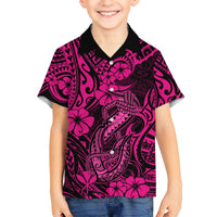 Hawaii Fish Hook Kid Hawaiian Shirt Hibiscus Hawaii Tribal Tattoo Pink Version LT01 Kid Pink - Polynesian Pride