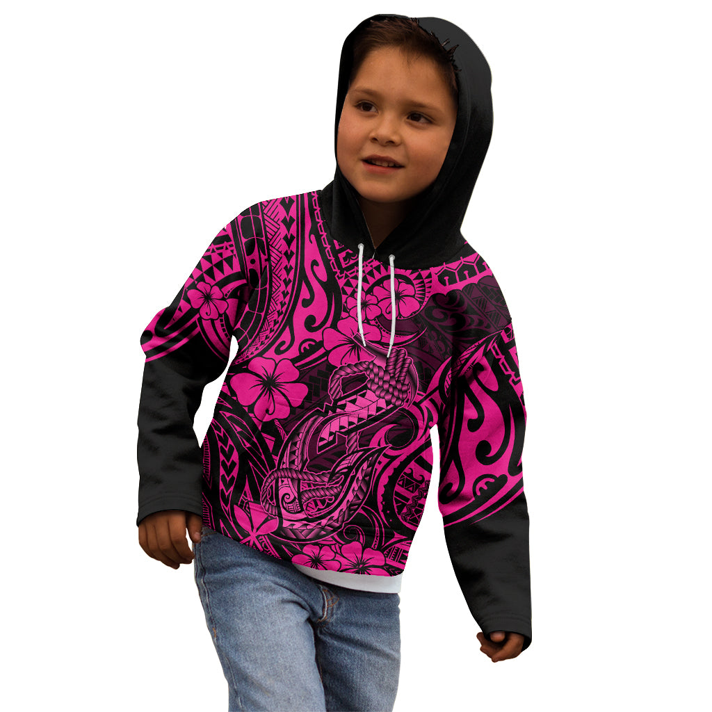 Hawaii Fish Hook Kid Hoodie Hibiscus Hawaii Tribal Tattoo Pink Version LT01 - Polynesian Pride