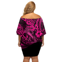 Hawaii Fish Hook Off Shoulder Short Dress Hibiscus Hawaii Tribal Tattoo Pink Version LT01 - Polynesian Pride