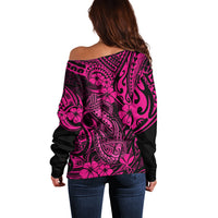 Hawaii Fish Hook Off Shoulder Sweater Hibiscus Hawaii Tribal Tattoo Pink Version LT01 - Polynesian Pride
