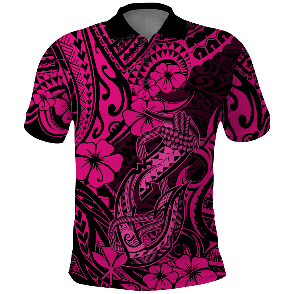 Hawaii Fish Hook Polo Shirt Hibiscus Hawaii Tribal Tattoo Pink Version LT01 Pink - Polynesian Pride