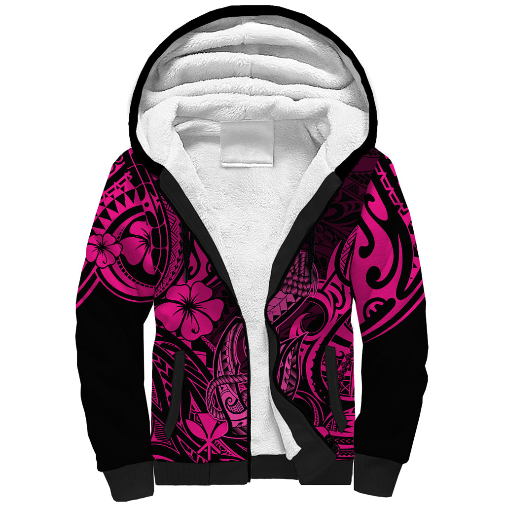 Hawaii Fish Hook Sherpa Hoodie Hibiscus Hawaii Tribal Tattoo Pink Version LT01 Unisex Pink - Polynesian Pride