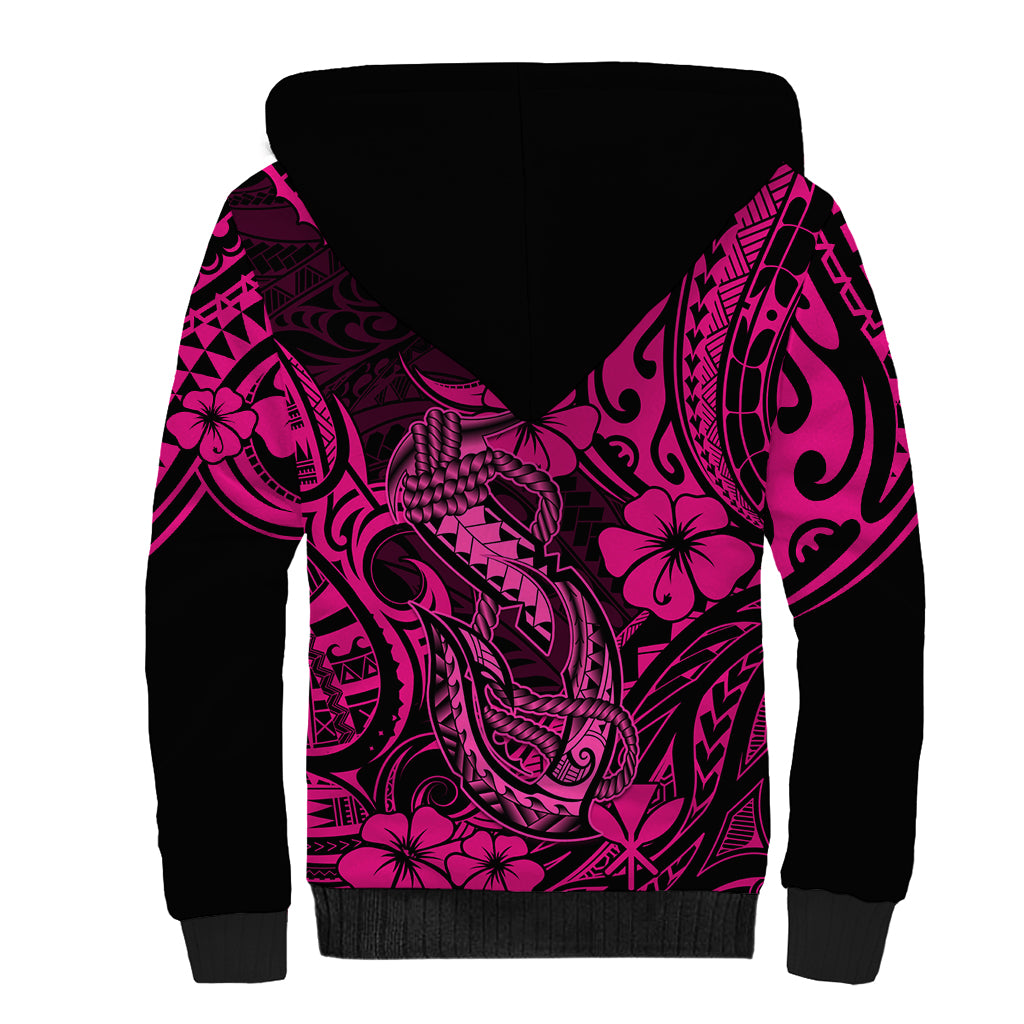 Hawaii Fish Hook Sherpa Hoodie Hibiscus Hawaii Tribal Tattoo Pink Version LT01 - Polynesian Pride