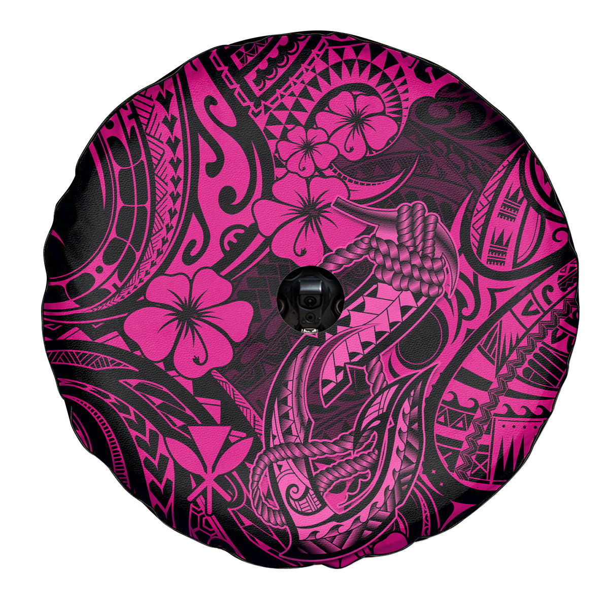 Hawaii Fish Hook Spare Tire Cover Hibiscus Hawaii Tribal Tattoo Pink Version LT01 - Polynesian Pride